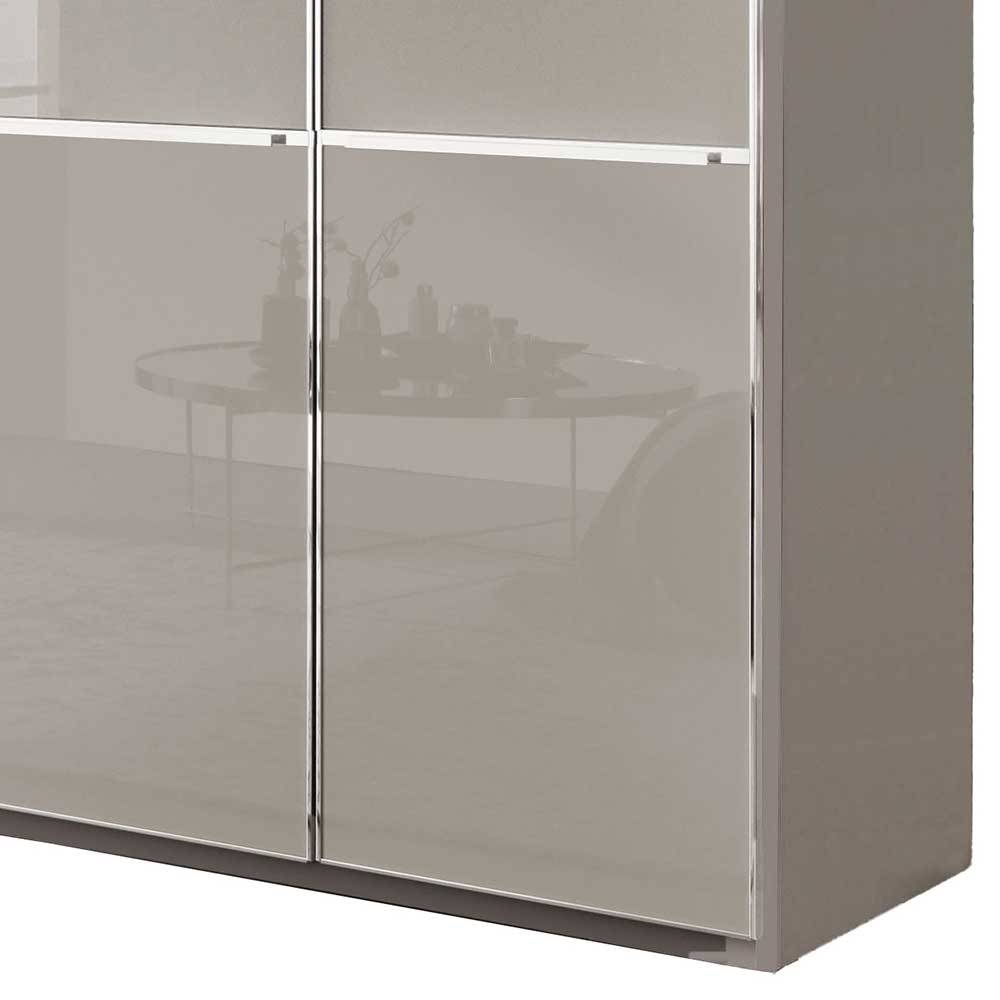 Kleiderschrank hellgrau Voscona Front glasbeschichtet - 296 cm breit