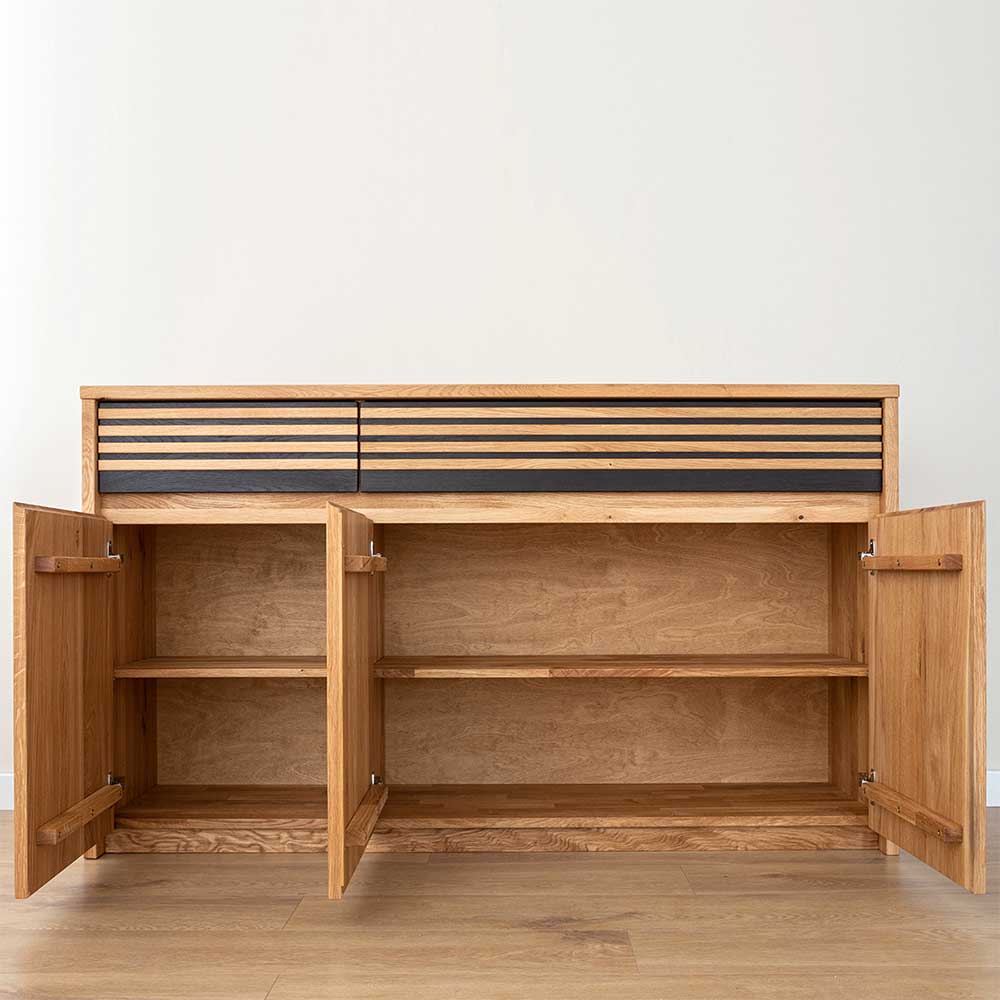 Massivholz Sideboard Bibliana 150 cm breit mit zwei Schubladen