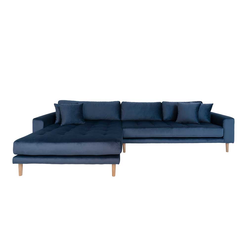 Ecksofa Carino in Dunkelblau Samt im Skandi Design