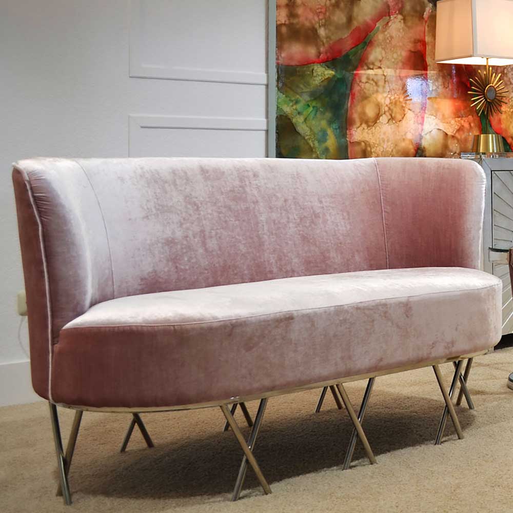 Design Zweiersofa Jonida in Rosa und Chromfarben außergewöhnlich