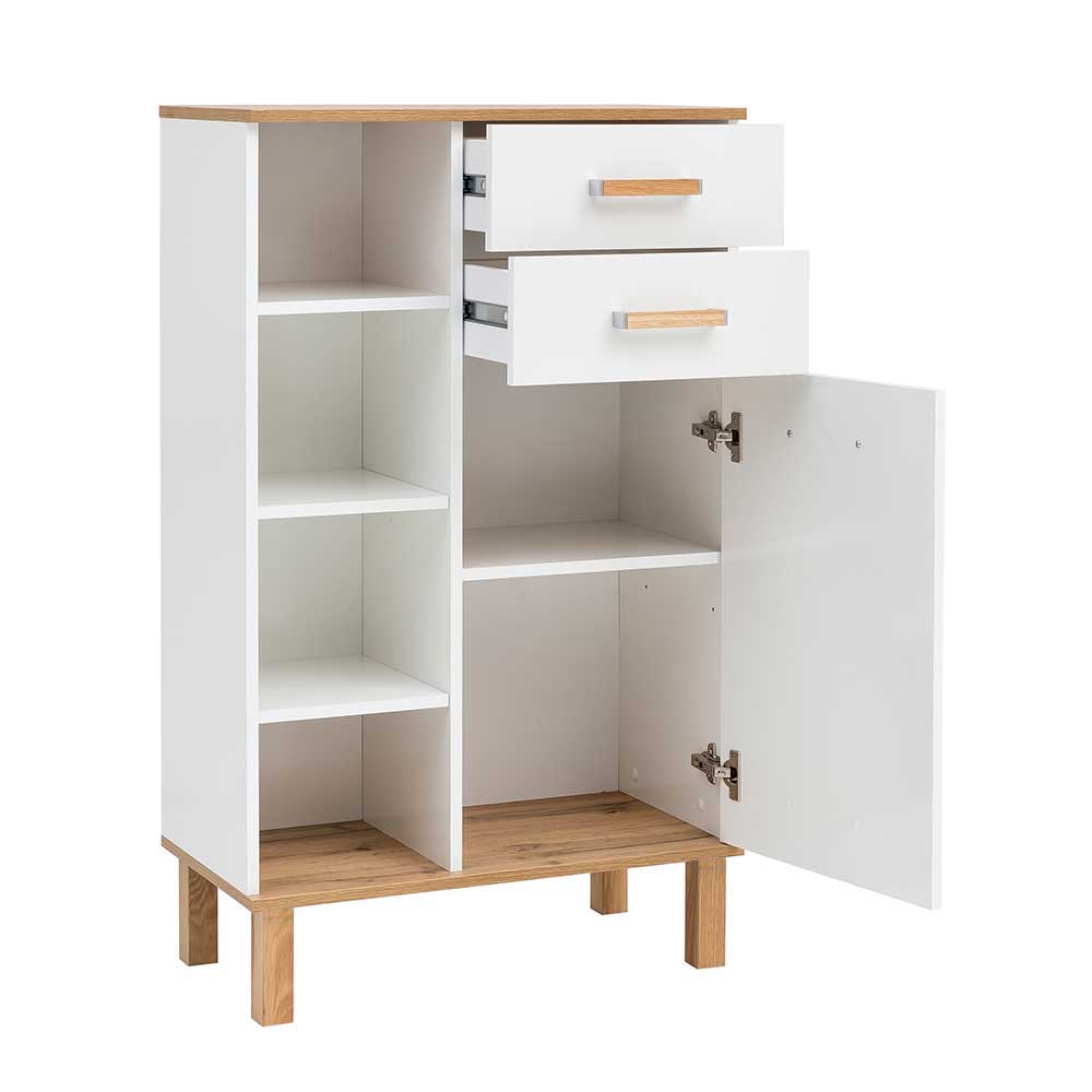 Badschrank Miscros im Skandi Design mit Holzgriffen