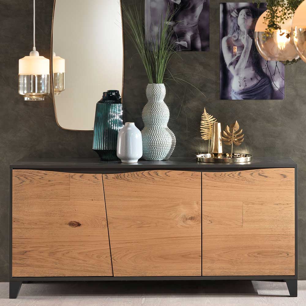 Esszimmer Sideboard Arlette in Anthrazit und Eiche Furnier 165 cm breit