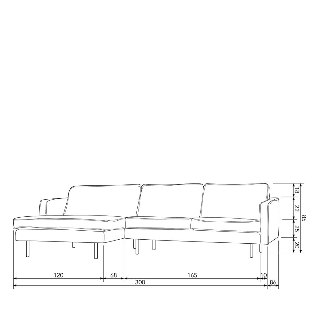 Sofaecke Klasvan in Kastanienfarben Samt 300 cm breit