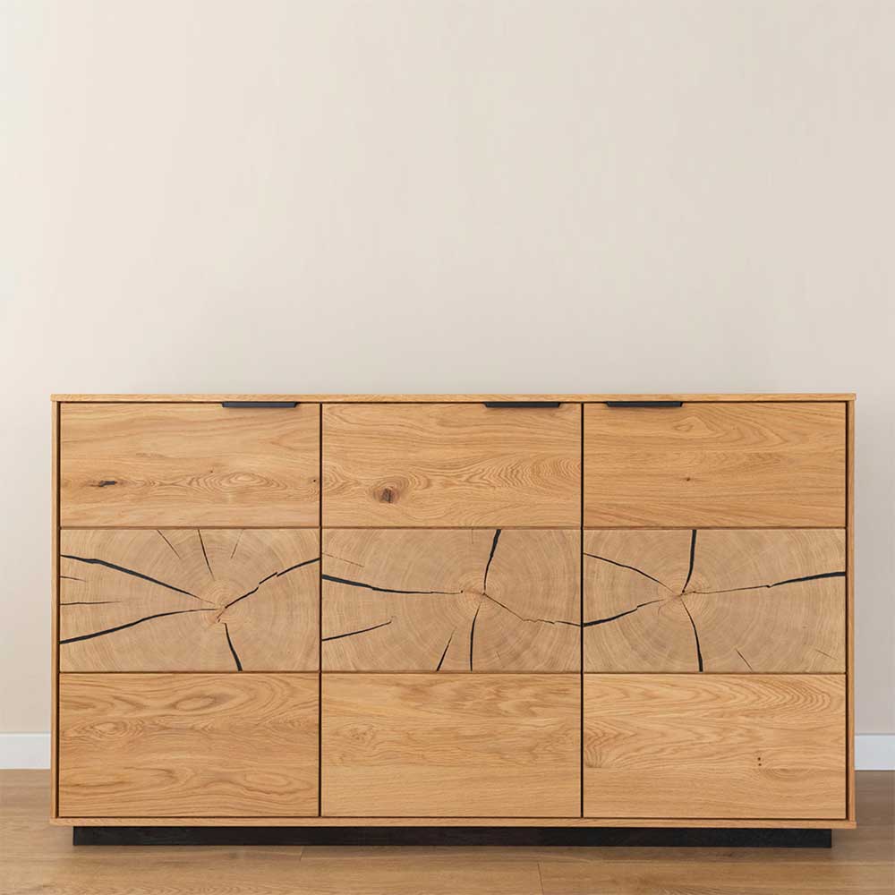 Sideboard Tenna mit Hirnholz Applikation aus Eiche Massivholz