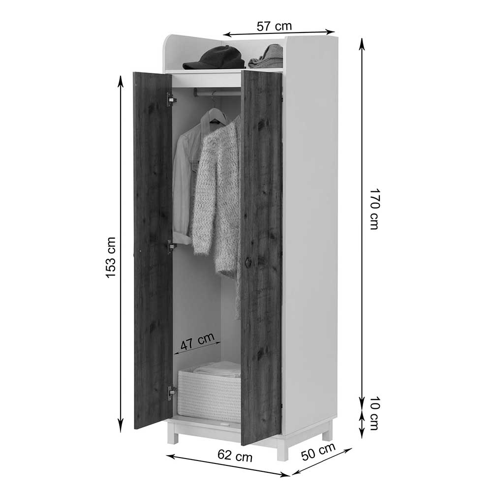 Dielenkleiderschrank Sacrala in Wildeichefarben und Weiß mit Drehtüren