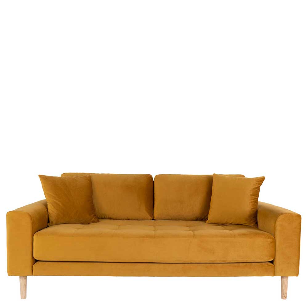 Skandi Design Wohnzimmer Couch Caldaro aus Samt und Massivholz 65 cm Sitztiefe