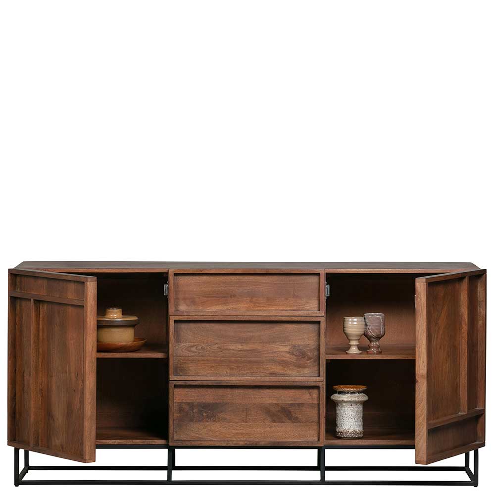 Sideboard Magidaval aus Mangobaum Massivholz und Metall 160 cm breit