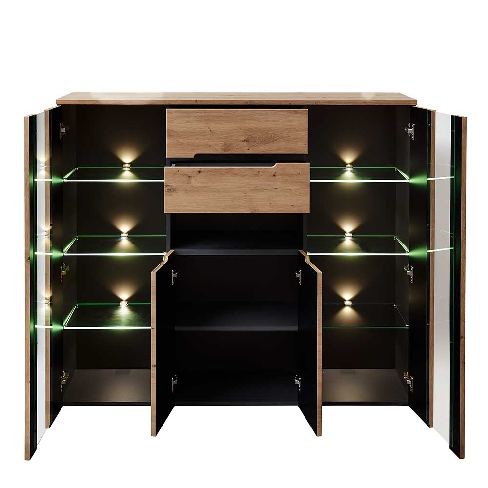 Esszimmer Highboard modern Esdravos in Wildeichefarben und Dunkelgrau