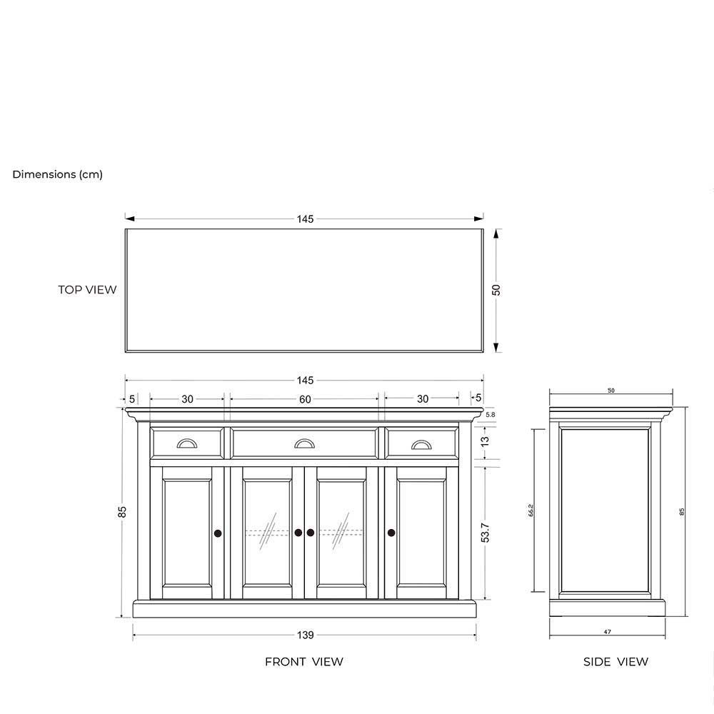 Country Stil Sideboard Lacromas 145 cm breit in Weiß und Dunkelbraun