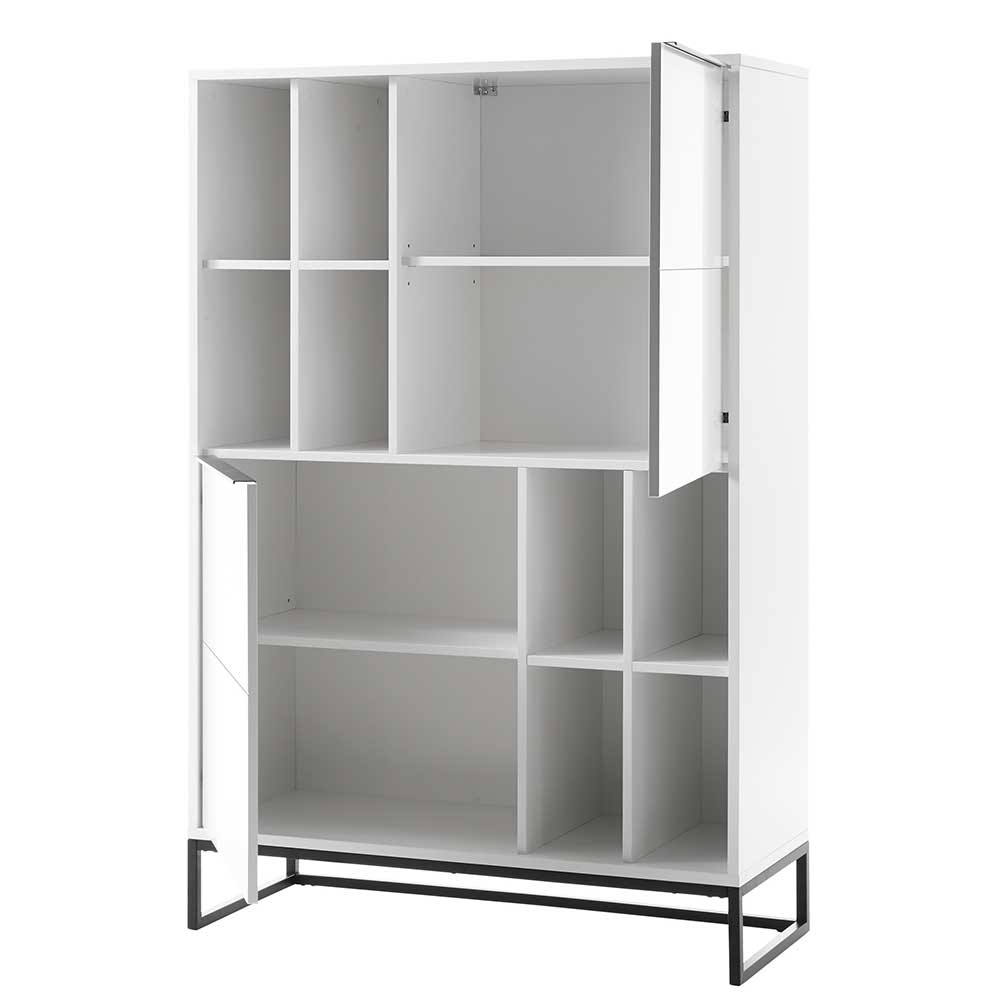 Wohnzimmer Highboard Privonda in Weiß und Schwarz 100 cm breit