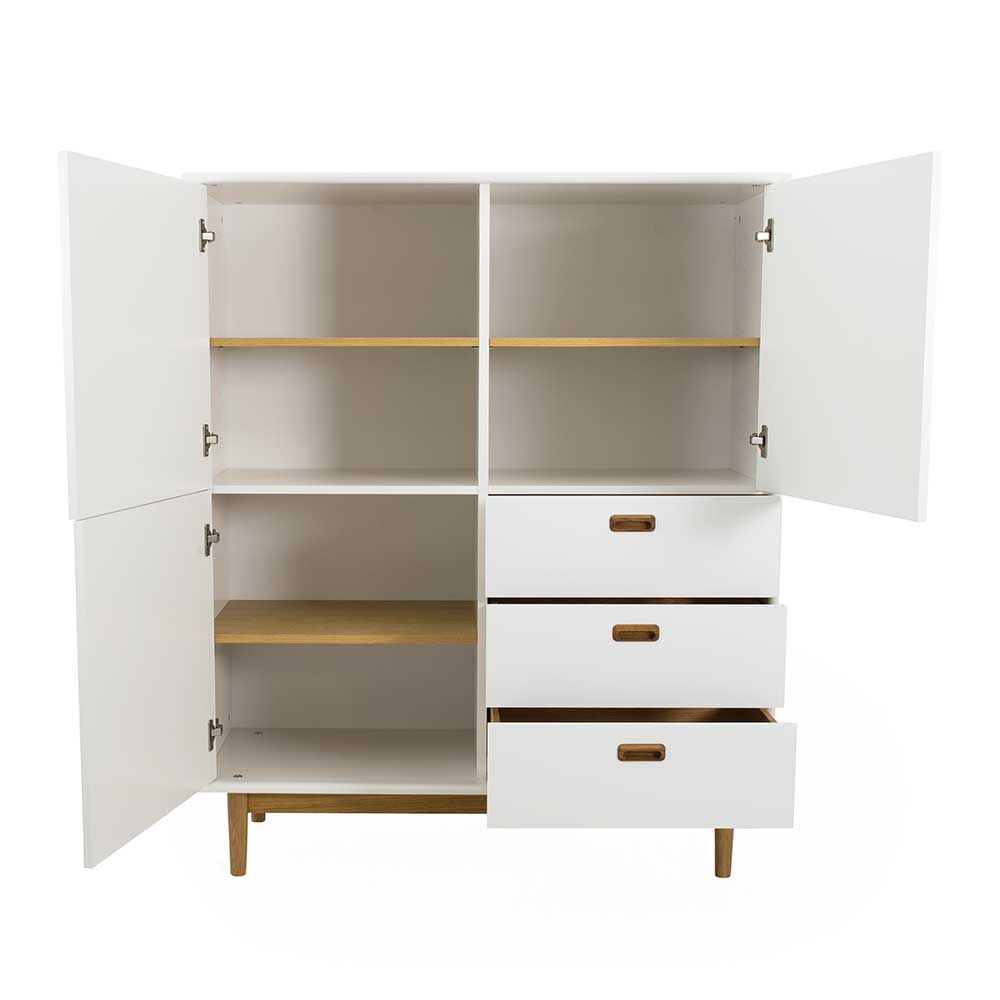 Skandi Design Highboard Andaja in Weiß und Eiche 3 türig