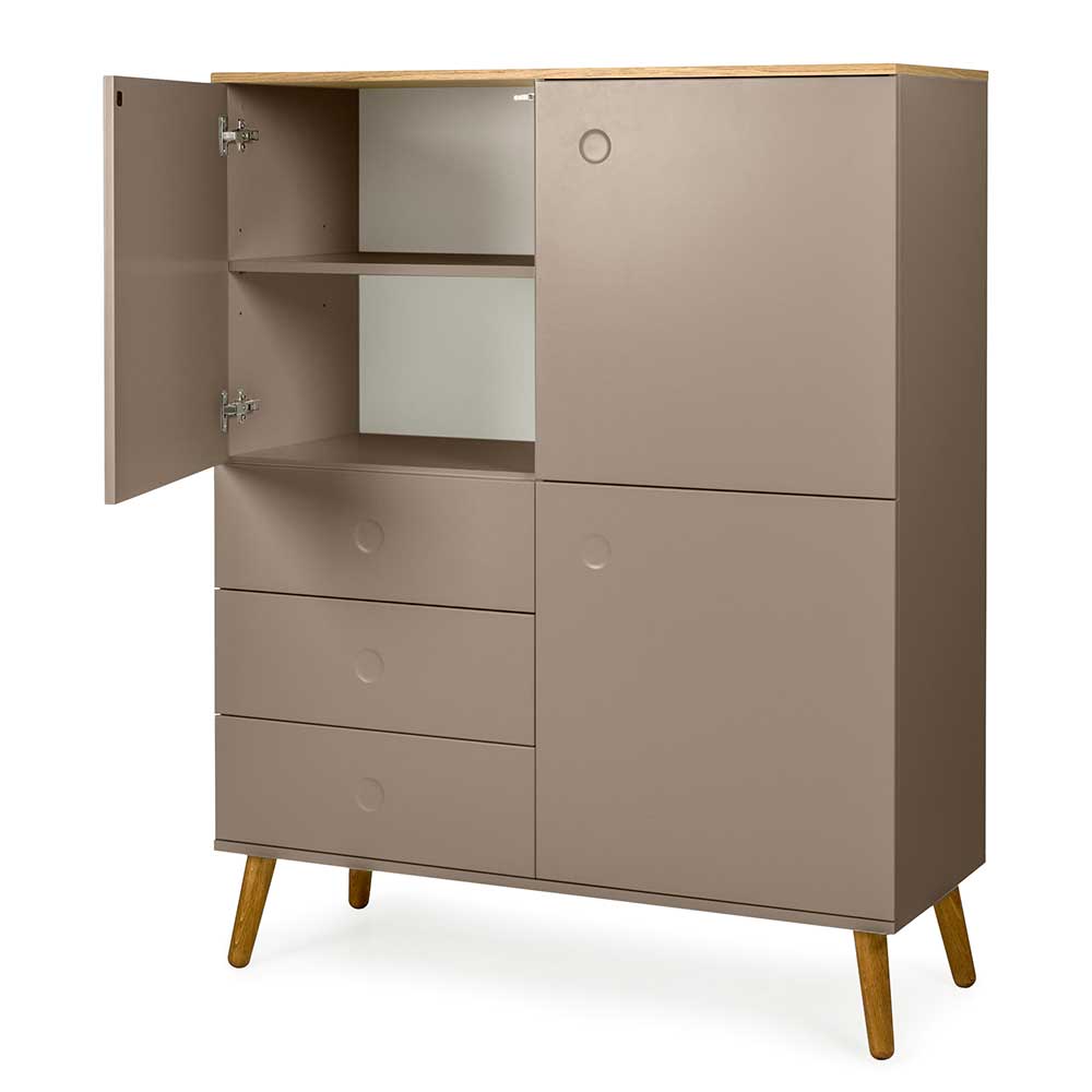 Highboard Durioscos in Taupe und Eiche mit Push to open Funktion