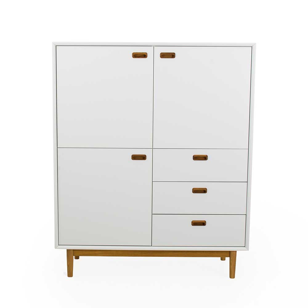 Skandi Design Highboard Andaja in Weiß und Eiche 3 türig