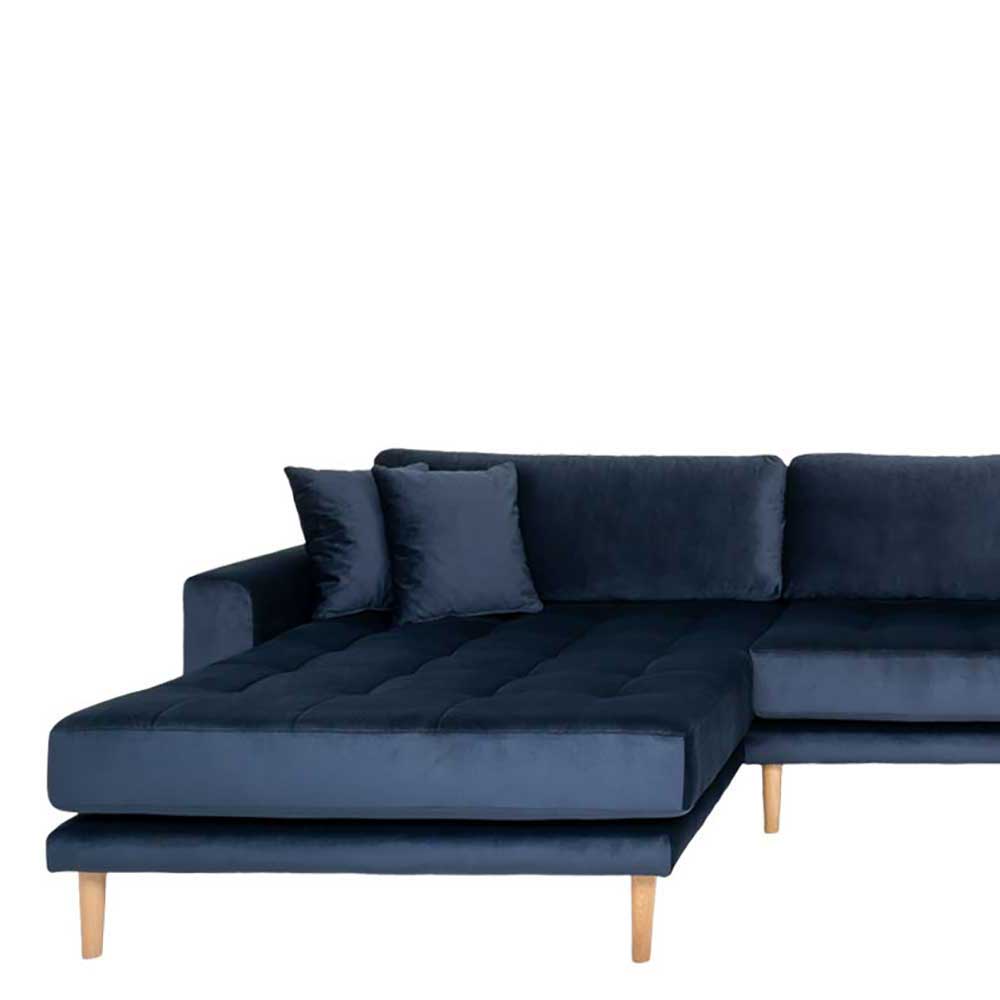 XL Wohnzimmer Couch Serra in Dunkelblau und Eichefarben