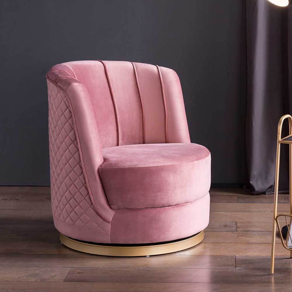 Retrostil Sessel Cales drehbar in Rosa und Goldfarben