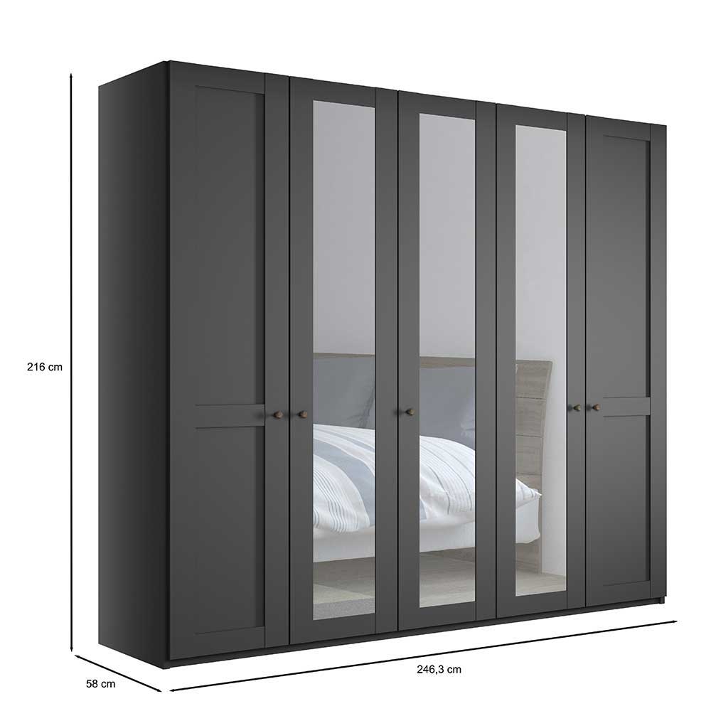 Kleiderschrank 5-türig Bien im Landhausstil in Dunkelgrau und Eiche Bianco