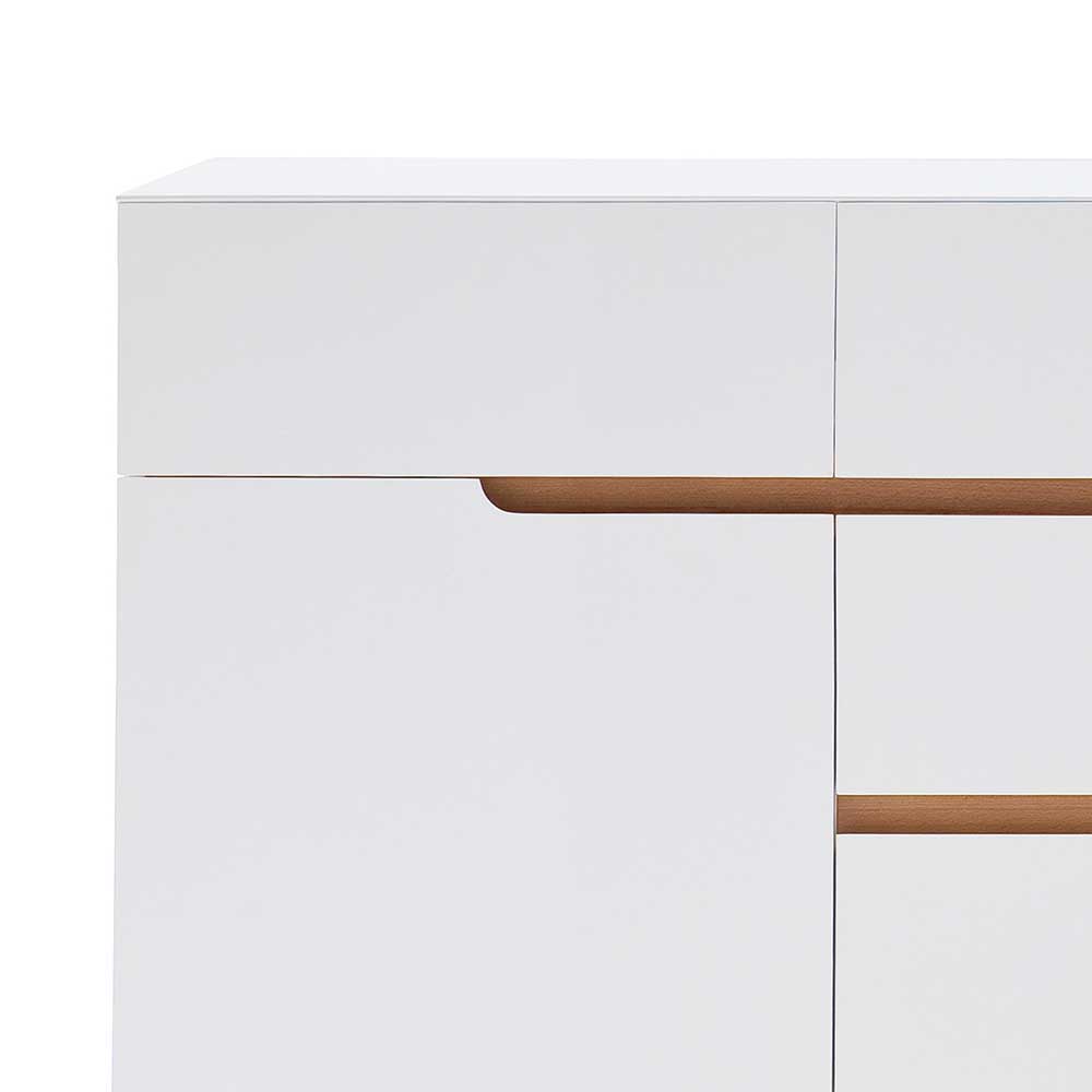 Sideboard Vetro in Weiß mit Asteiche Massivholz