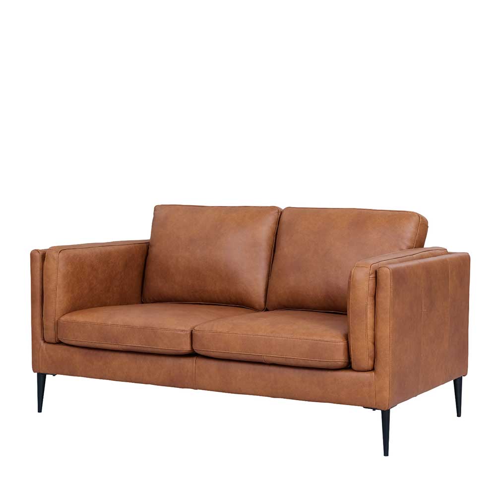 Sofa Dianara aus gedecktem Glattleder in Cognac Braun