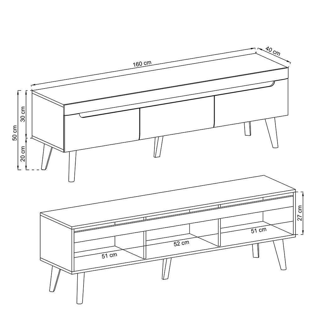 Wohnwand Tomya im Skandi Design mit Holzgestell (dreiteilig)