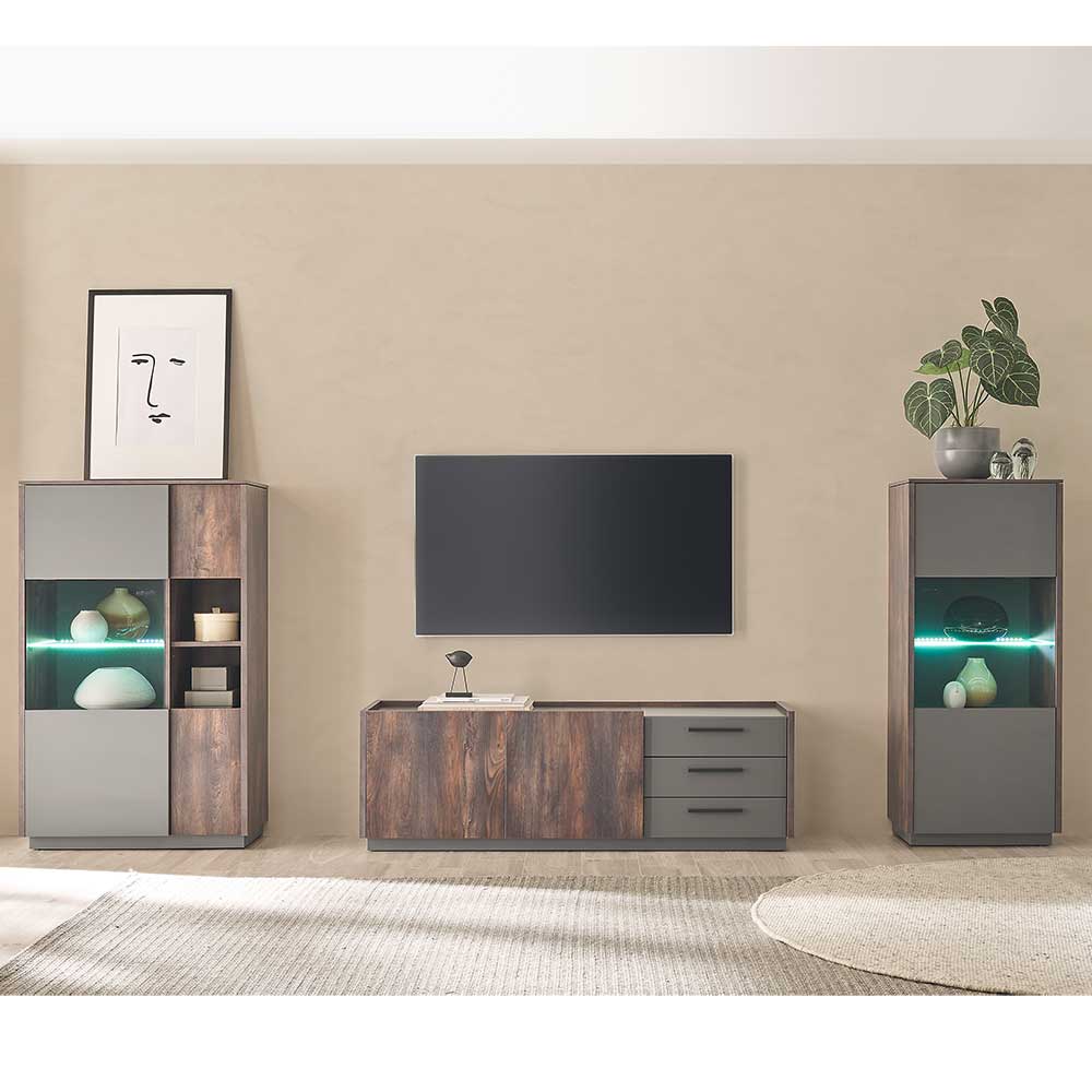 Moderne TV Wohnwand Hanniba 45 cm tief 130 cm hoch (dreiteilig)