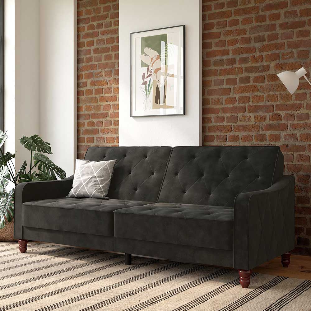 Ausklappbares Sofa Marena in Dunkelgrau Samt 207 cm breit