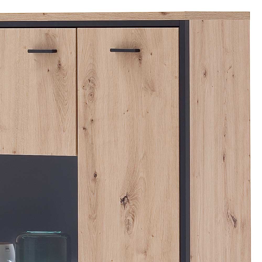 Wohnzimmer Highboard Geronda in Eiche Optik und Anthrazit mit Glas