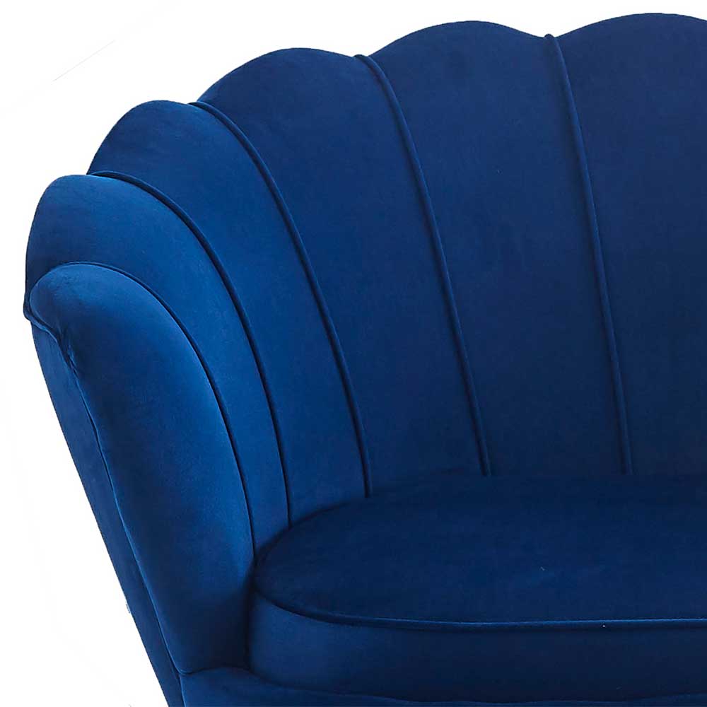 Blaues Muschelsofa Cow im Retrostil mit Vierfußgestell aus Metall