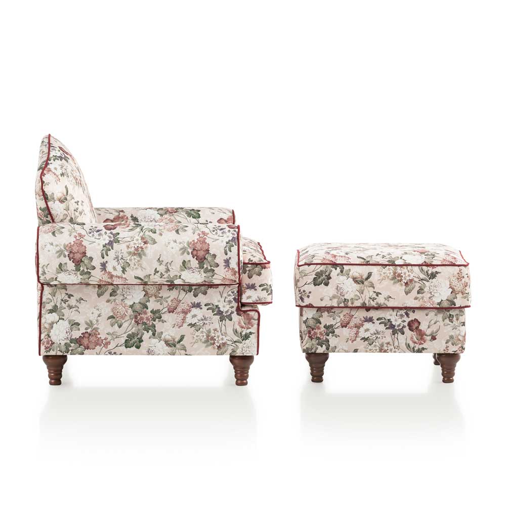 Sessel und Hocker Envus im Vintage Landhaus Look floral (zweiteilig)