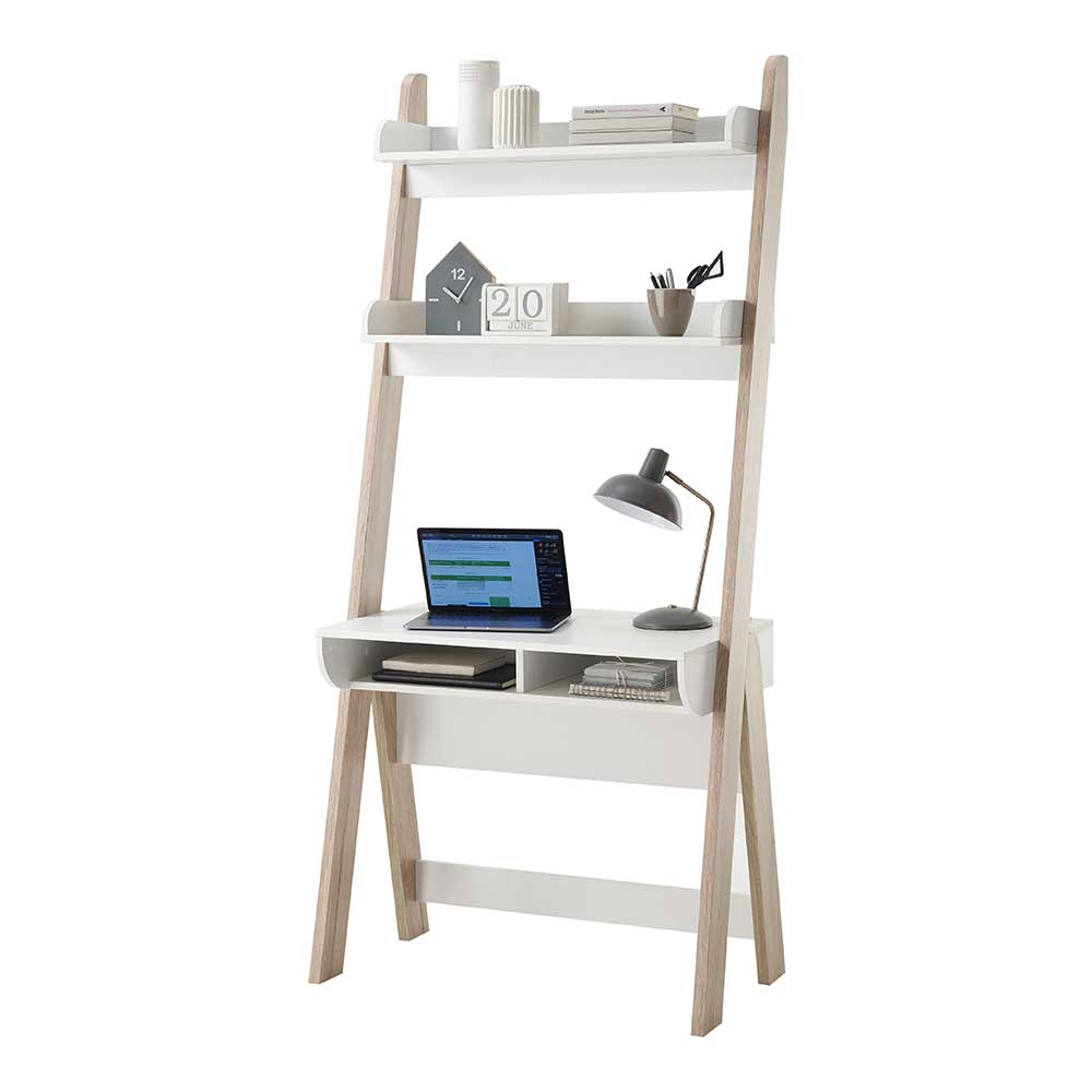 Home Office Schreibtisch Estigov im Skandi Design mit Regal