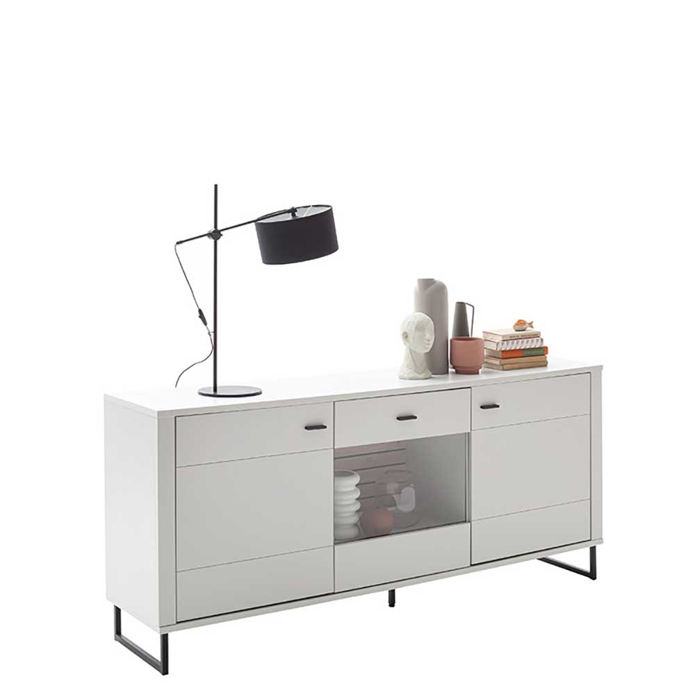 Weißes Esszimmersideboard Polar 189 cm breit mit Bügelgestell aus Metall