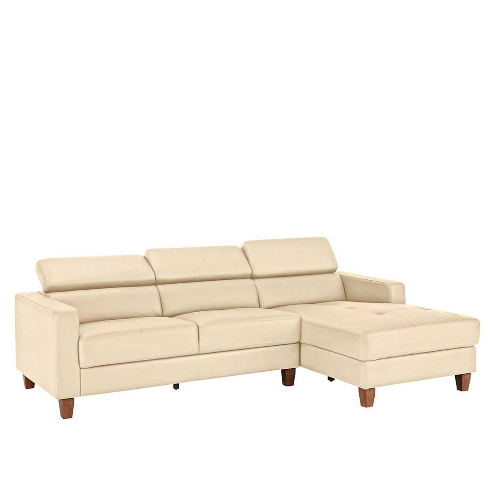 L Sofa Carika in Creme Weiß Echtleder modern