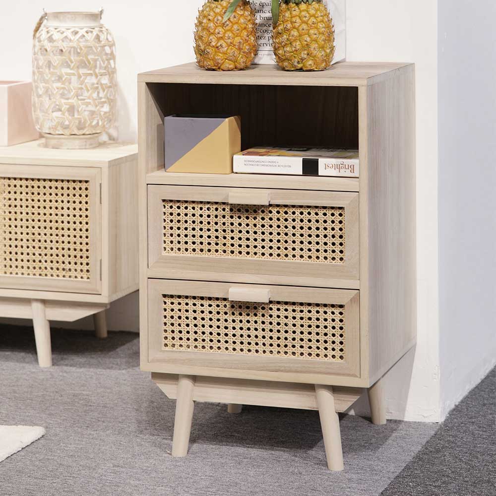 Kommode Jolvian mit Rattan Geflecht Front in Naturfarben