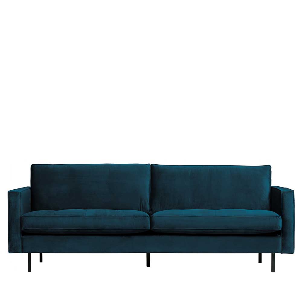 Wohnzimmer Couch Domago in Blau Samt im Retrostil