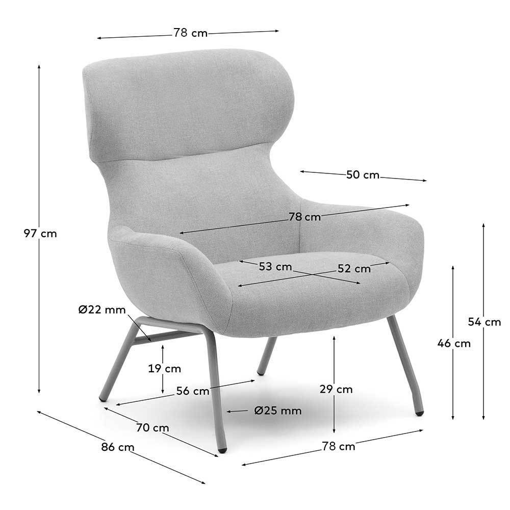 Skandi Design Sessel Effect in Hellbraun aus Chenillegewebe