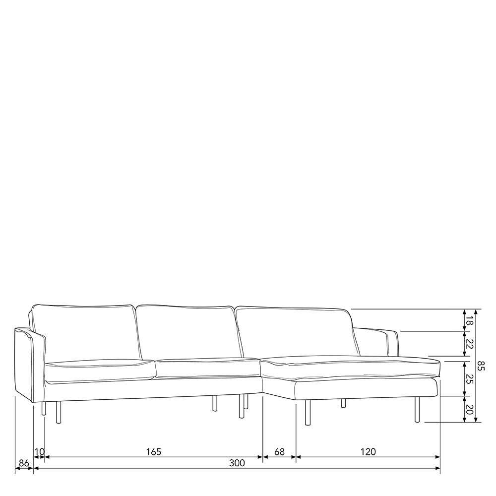 Sofaecke Klasvan in Kastanienfarben Samt 300 cm breit