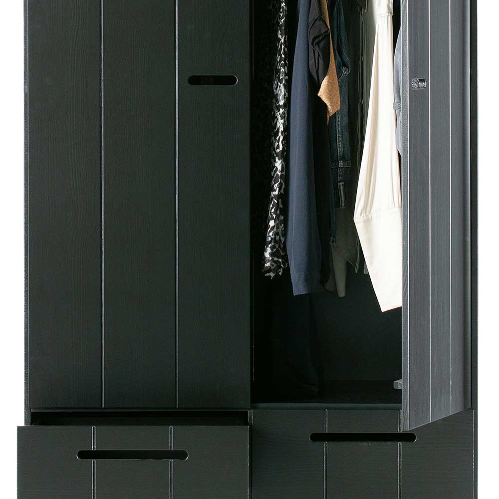 Drehtürenschrank Jelian in Schwarz Kiefer massiv 195 cm hoch