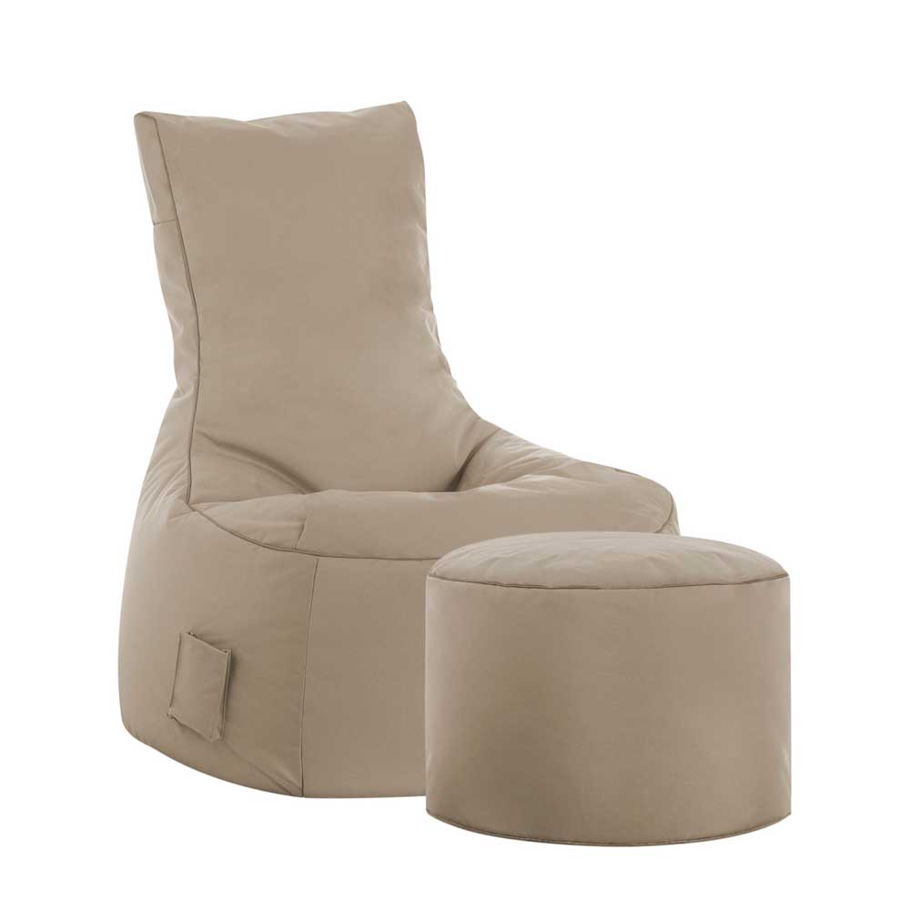 Sitzsack Sessel Laredo in Khaki mit Fußhocker