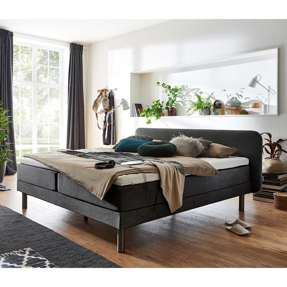 Boxspringbett Camplona in modernem Design Anthrazit & Chrom