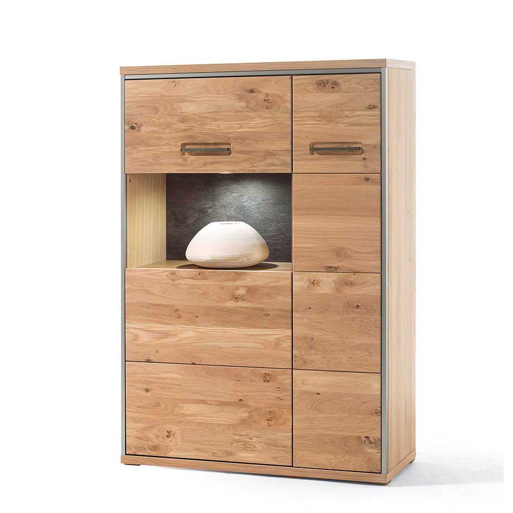 Highboard Vitrine Arninos in Asteiche Bianco furniert im Landhausstil