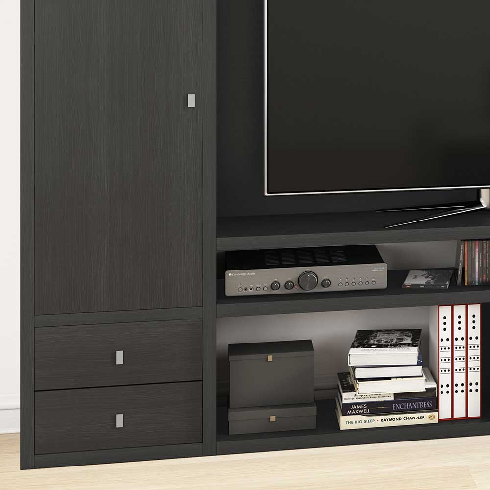 TV Wand Valentine in Eiche Schwarz Braun modern