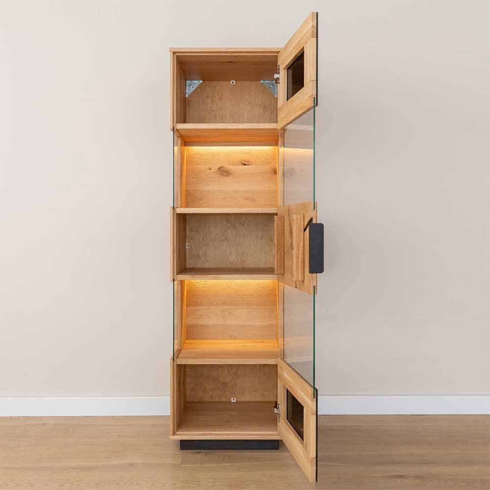 Wohnzimmerschrank Lakosion mit Glastür und Massivholz Oberfläche