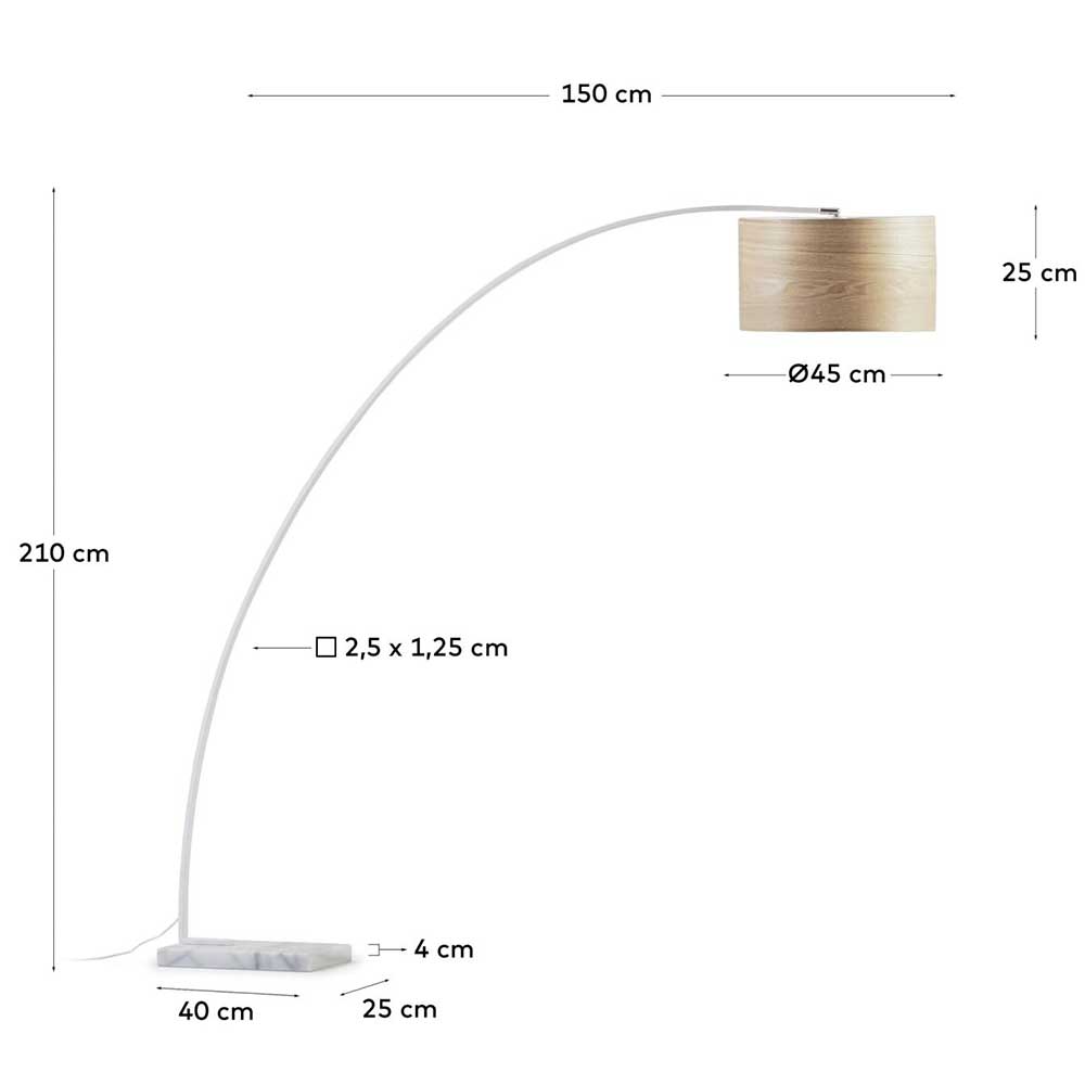 Bogenlampe Wohnzimmer Santrus im Skandi Design mit Eschenholzfurnier