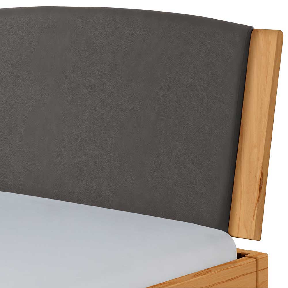 Doppelbett mit Bügelgestell Gelvins aus Wildbuche Massivholz und Stahl