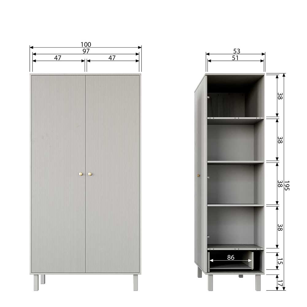 Skandi Design Dielenschrank Novelya in Grau 195 cm hoch