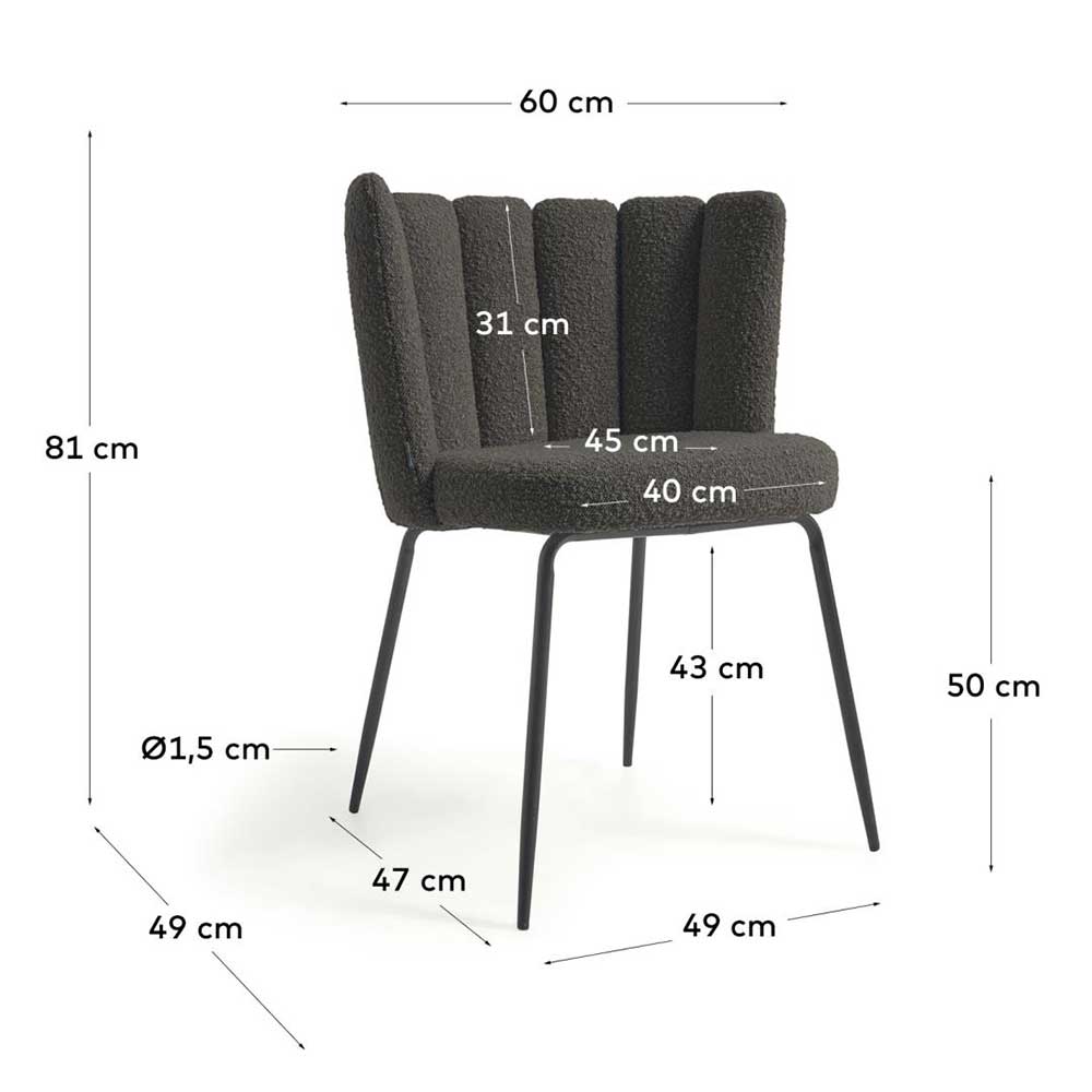 Schwarze Esszimmerstühle Losiamos aus Strukturstoff mit Metallgestell (2er Set)