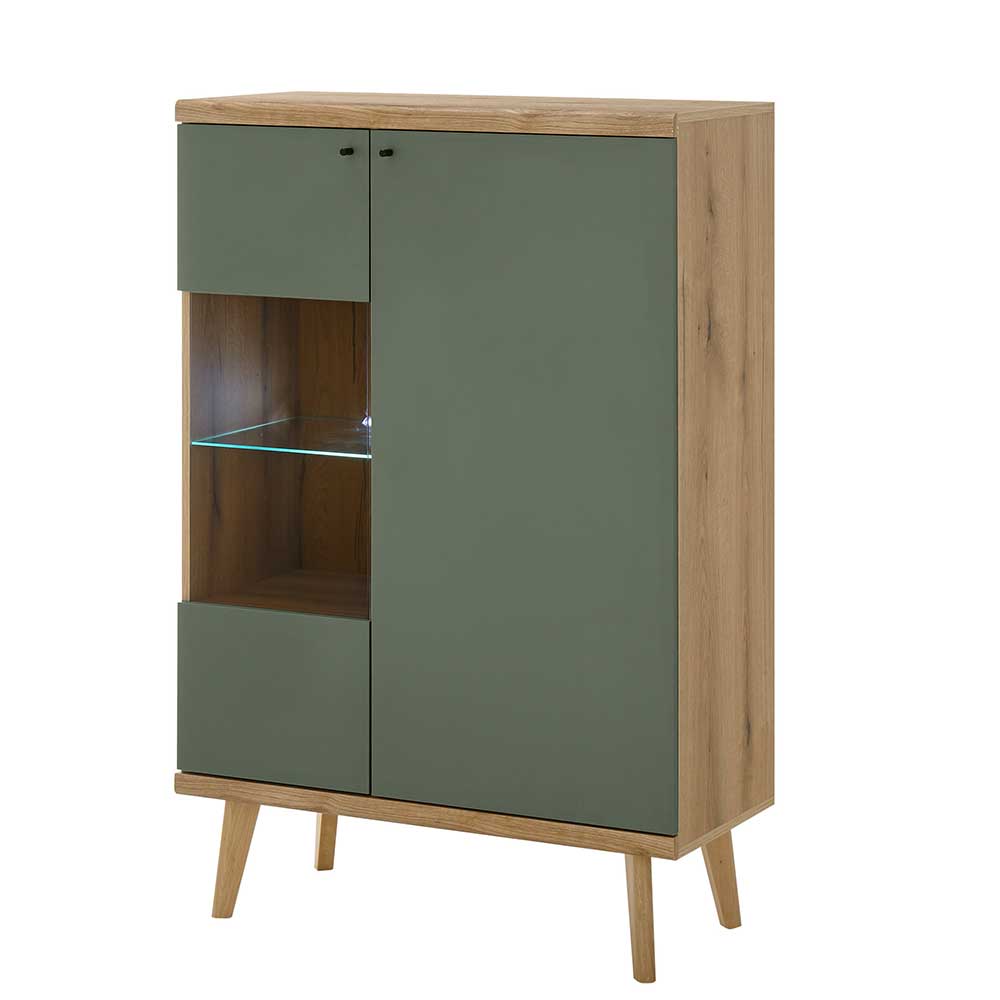 Esszimmer Highboard Lora in Graugrün und Wildeichefarben