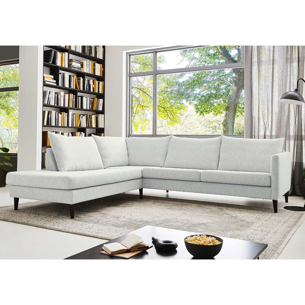 Skandi Design Ecksofa Offwhite Ratisca aus Webstoff mit Gestell aus Holz