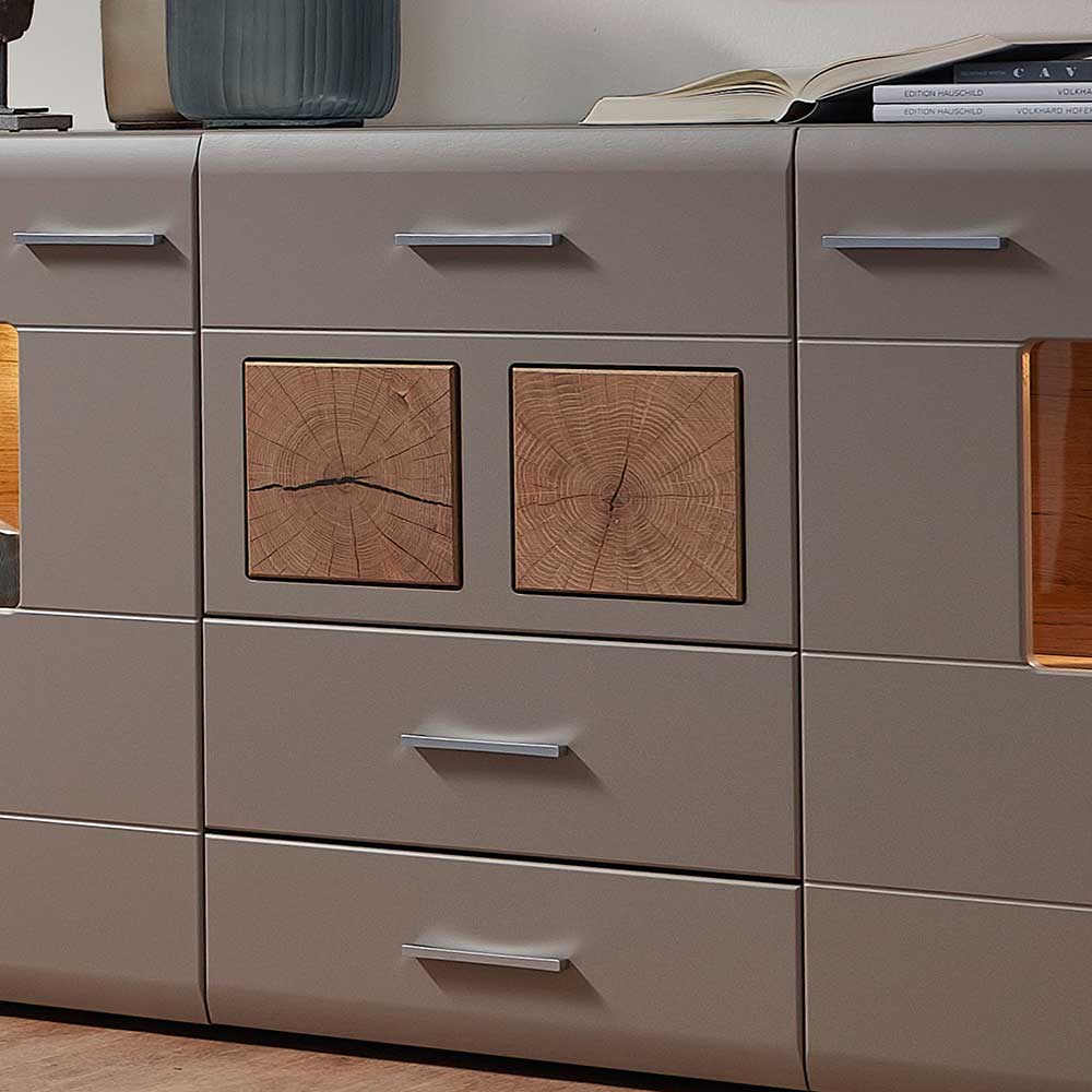 Design Sideboard Accadira in Grau und Eiche Optik mit Glas