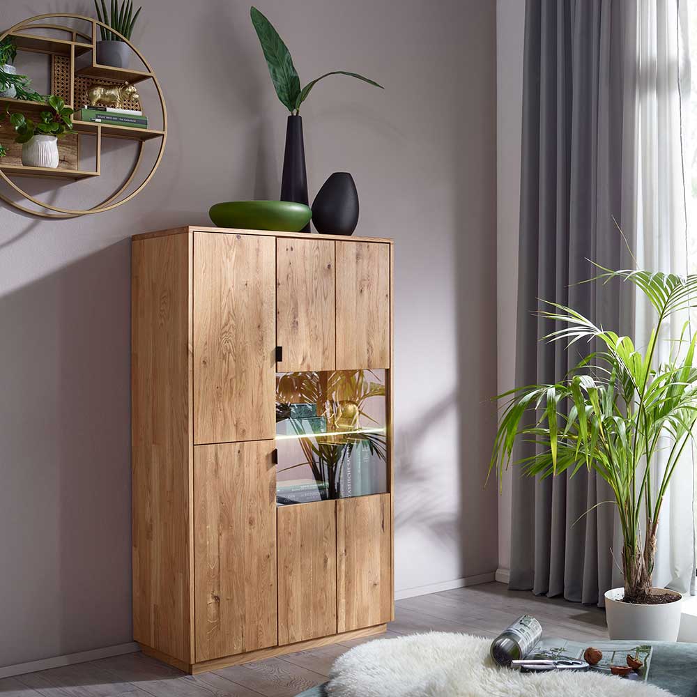 Wildeiche Highboard Coozia 80 cm breit mit zwei Türen