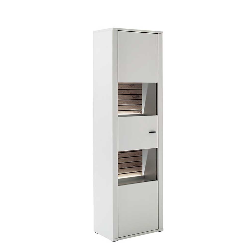 Schrank Vitrine Polar in Weiß und Wildeiche Holzoptik 206 cm hoch